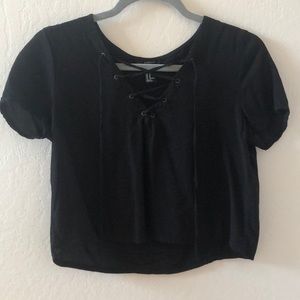 Black Lace Up Crop Top